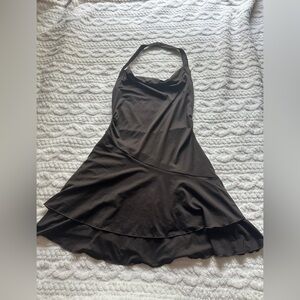 Black Halter Ruffle Hem Dress